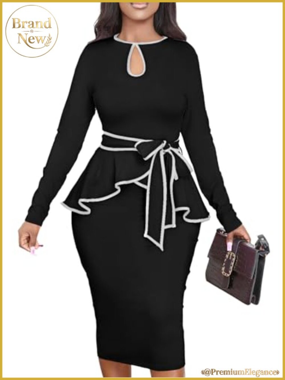 Women's Bodycon Peplum Dress Long Sleeve Knee Length Work Office